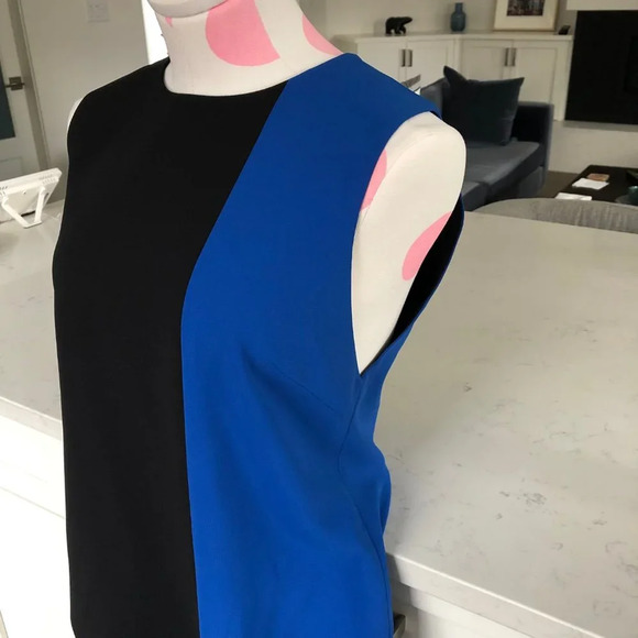 Alice + Olivia Sleeveless Vertical Color Block Dress Black+Cobalt Blue Sz 8 NWOT - Picture 4 of 11